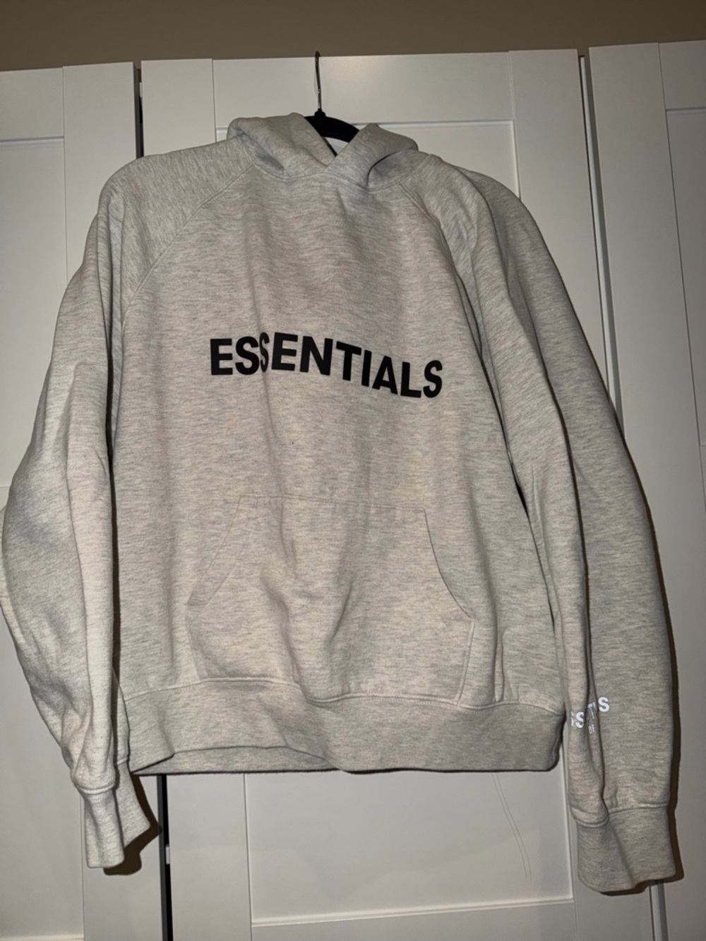 Essentials Cream Pullover Hoodie with Chest Label